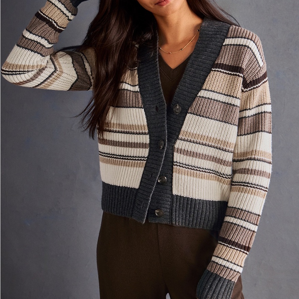 CAbi Cocoa Striped Cardigan Fall ‘25